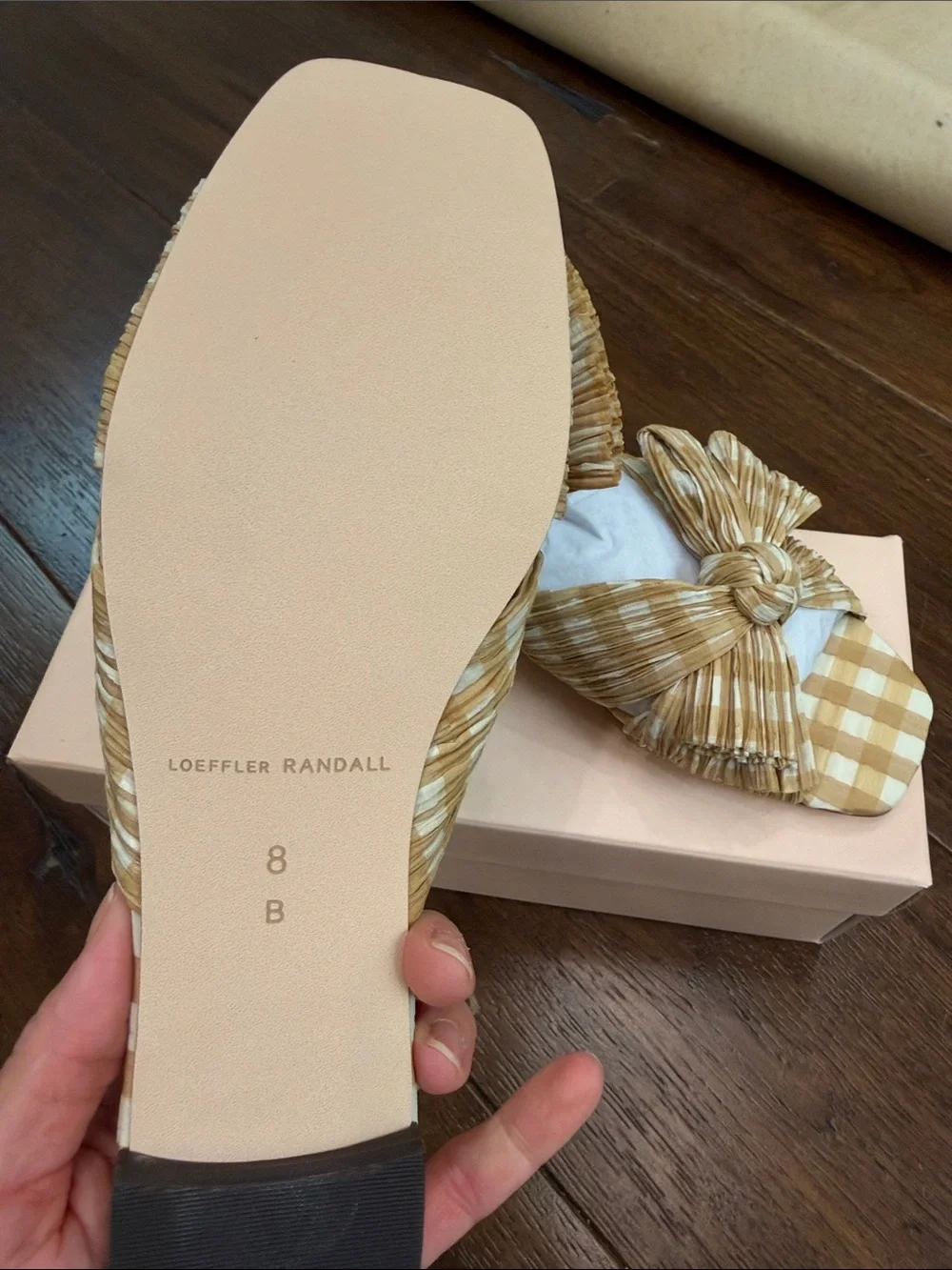 NWT - Loeffler Randall - Women’s Mustard Gingham Daphne Slide Sandals - Size: 8 - Picture 6 of 7